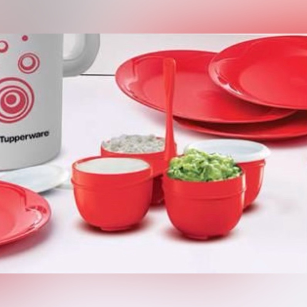 Tupperware Blossom Condimate Set With Lid Storage For Dry Fruits Red & white